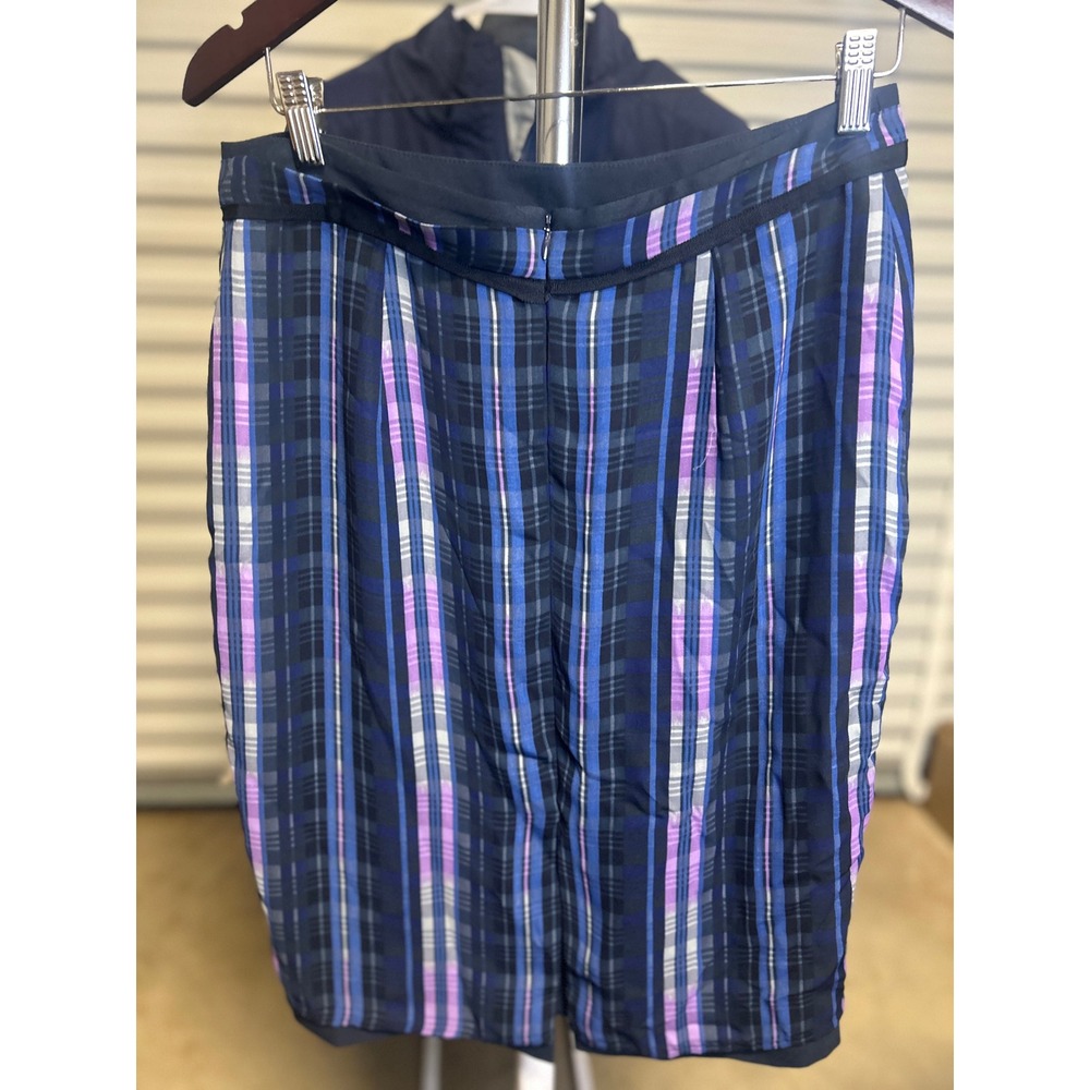 Banana Republic Skirt Women 6 Blue Plaid Pencil Career Professional Polyester - Picture 2 of 4